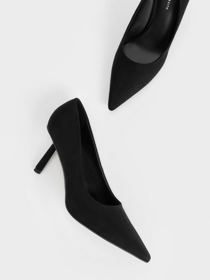 Pumps Charles & Keith Textured Pointed-Bombeu Cylindrical Heel Negrii | 025VXCDTU