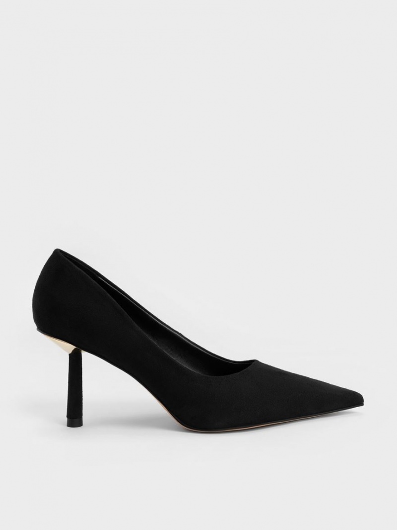 Pumps Charles & Keith Textured Pointed-Bombeu Cylindrical Heel Negrii | 025VXCDTU