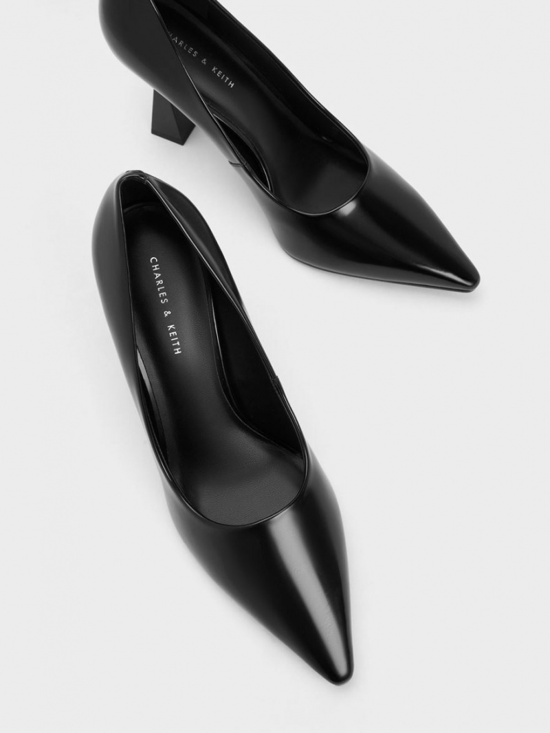 Pumps Charles & Keith Trapeze Heel Pointed-Bombeu Negrii | 098QRVOSI