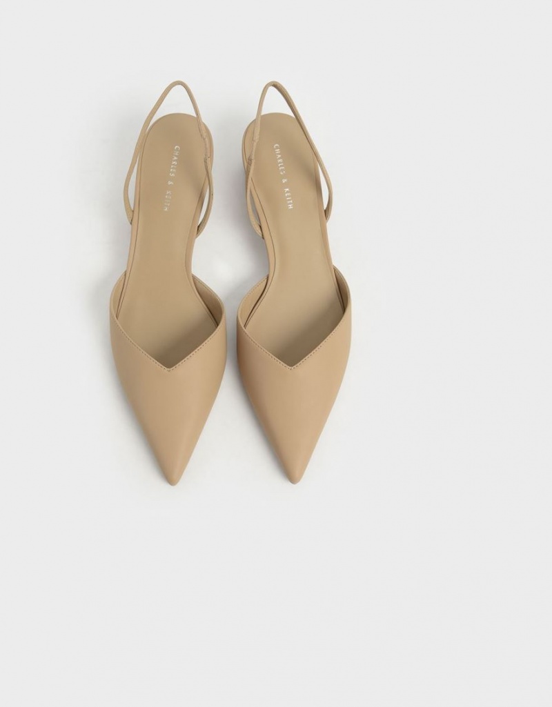 Pumps Charles & Keith Trapeze Heel Slingback Bej | 843VUFNYZ