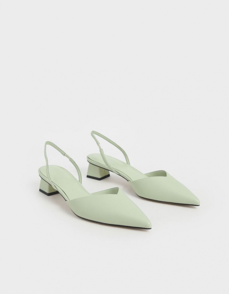 Pumps Charles & Keith Trapeze Heel Slingback Verde Menta | 159HWUOAE