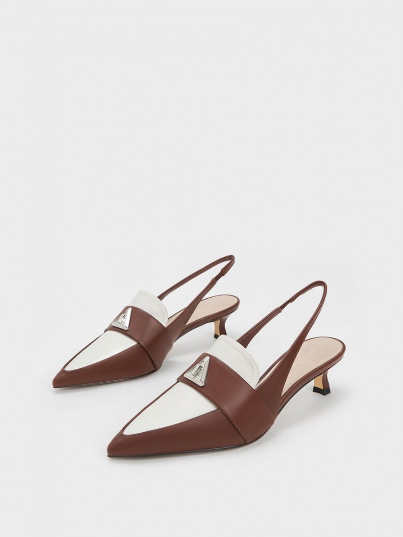 Pumps Charles & Keith Trice Metallic Accent Pointed-Bombeu Slingback Maro | 638EJQRXN