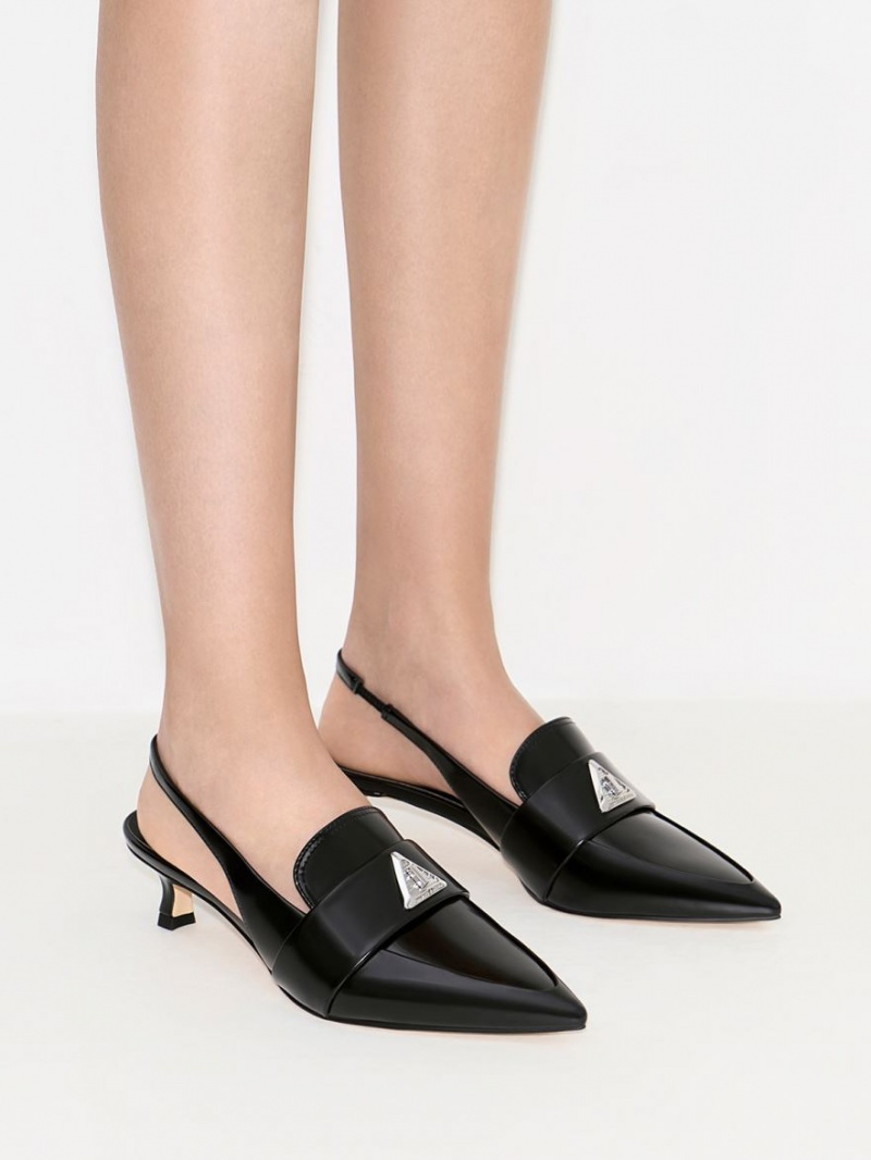 Pumps Charles & Keith Trice Metallic Accent Pointed-Bombeu Slingback Negrii | 269QRTNHO