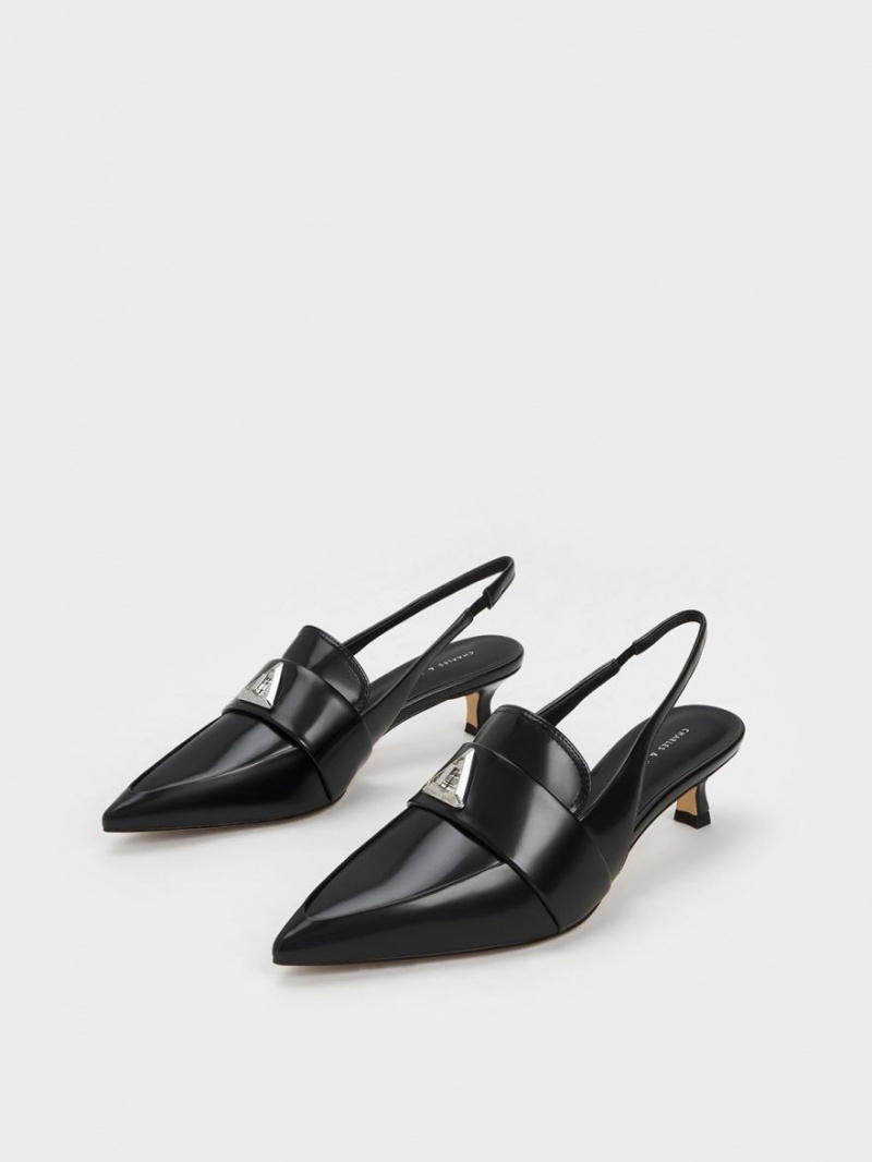 Pumps Charles & Keith Trice Metallic Accent Pointed-Bombeu Slingback Negrii | 269QRTNHO