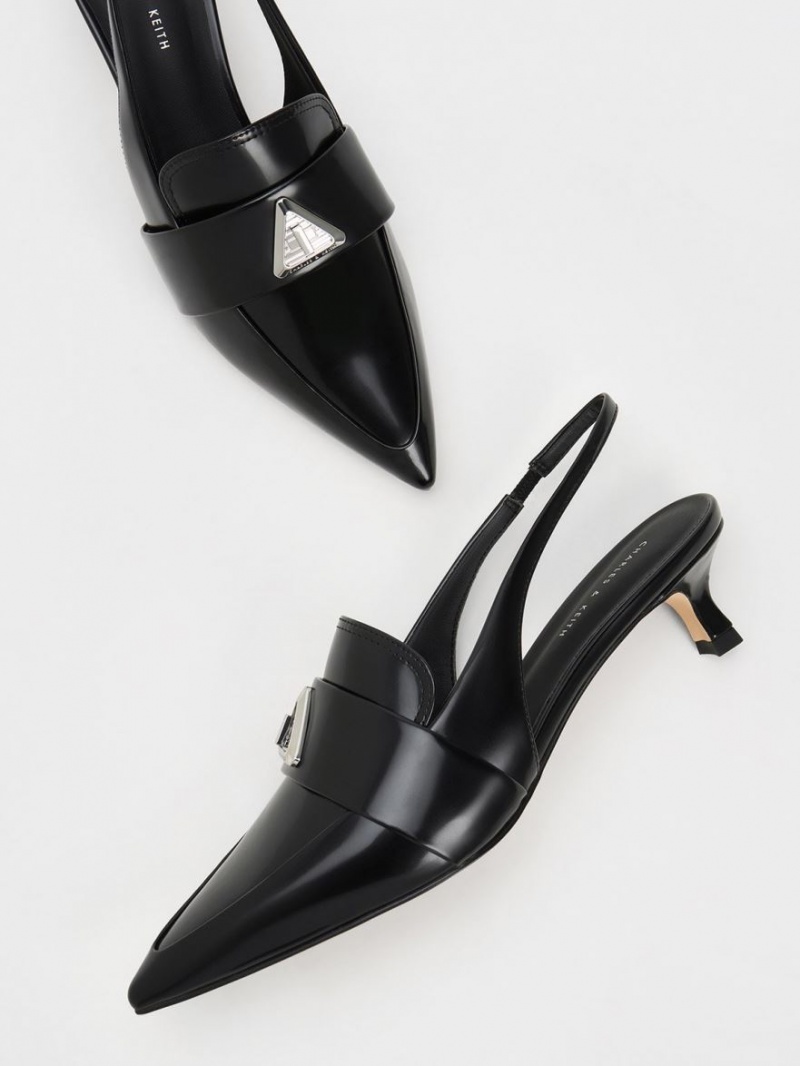 Pumps Charles & Keith Trice Metallic Accent Pointed-Bombeu Slingback Negrii | 269QRTNHO