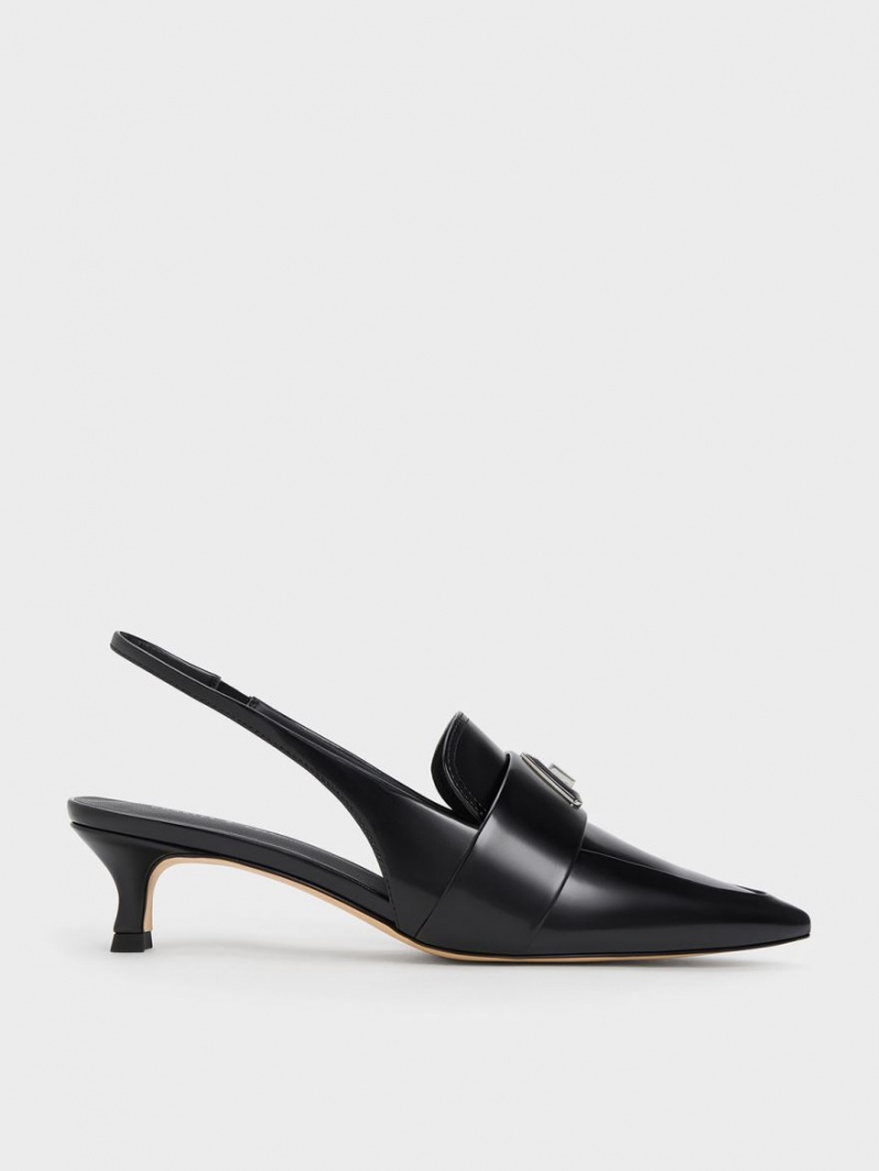 Pumps Charles & Keith Trice Metallic Accent Pointed-Bombeu Slingback Negrii | 269QRTNHO