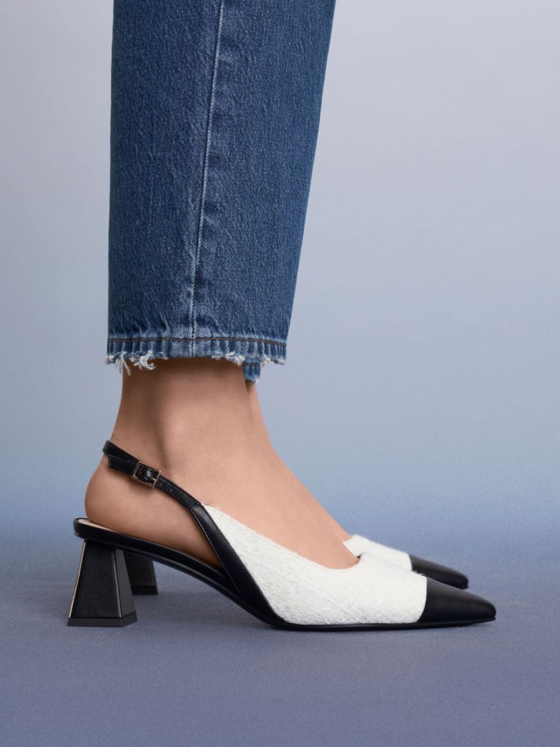 Pumps Charles & Keith Tweed Bombeu Cap Slingback Albi | 608REOQJG