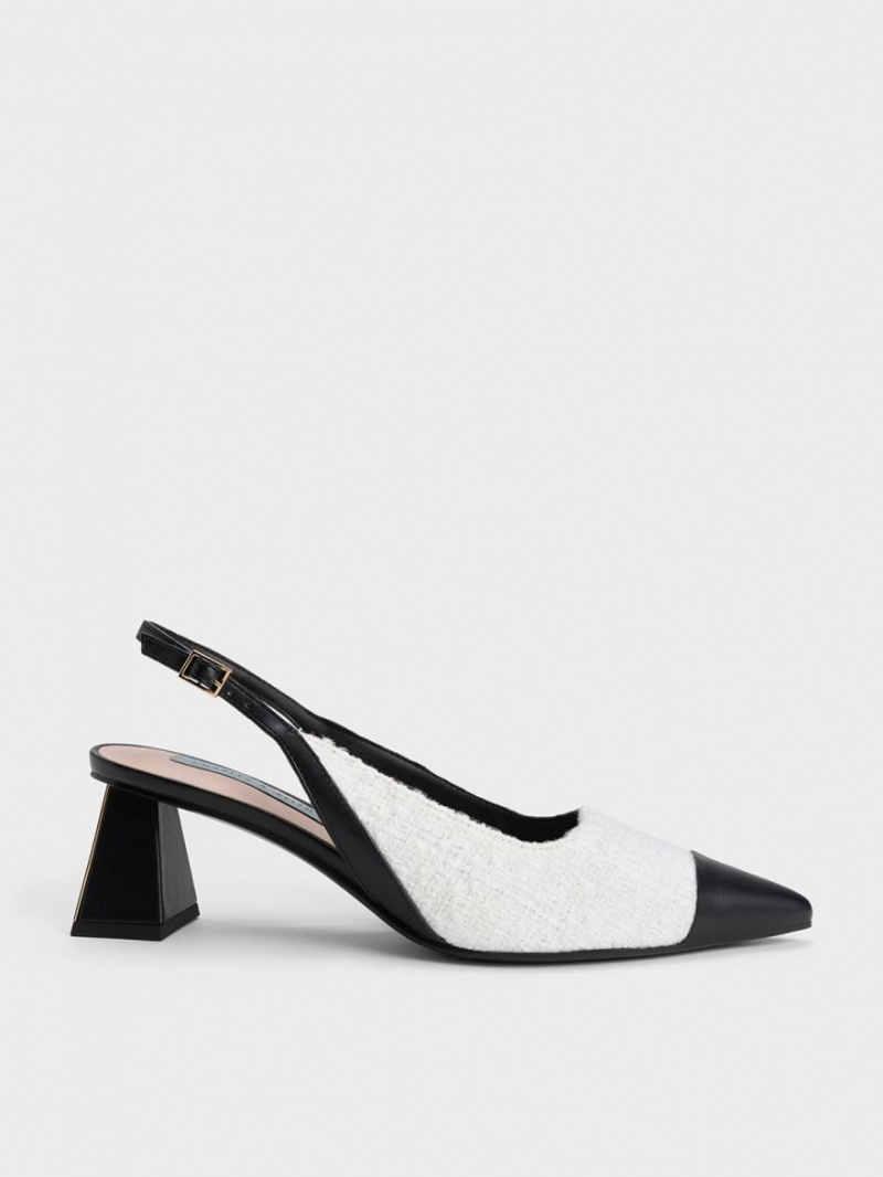 Pumps Charles & Keith Tweed Bombeu Cap Slingback Albi | 608REOQJG