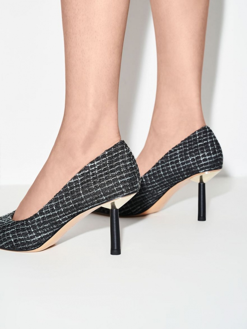 Pumps Charles & Keith Tweed Pointed-Bombeu Cylindrical Heel Negrii | 549CPVBKI