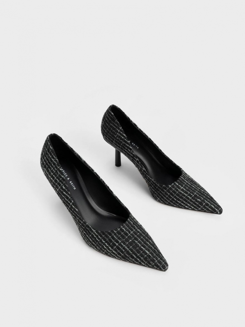 Pumps Charles & Keith Tweed Pointed-Bombeu Cylindrical Heel Negrii | 549CPVBKI