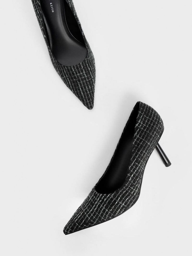 Pumps Charles & Keith Tweed Pointed-Bombeu Cylindrical Heel Negrii | 549CPVBKI