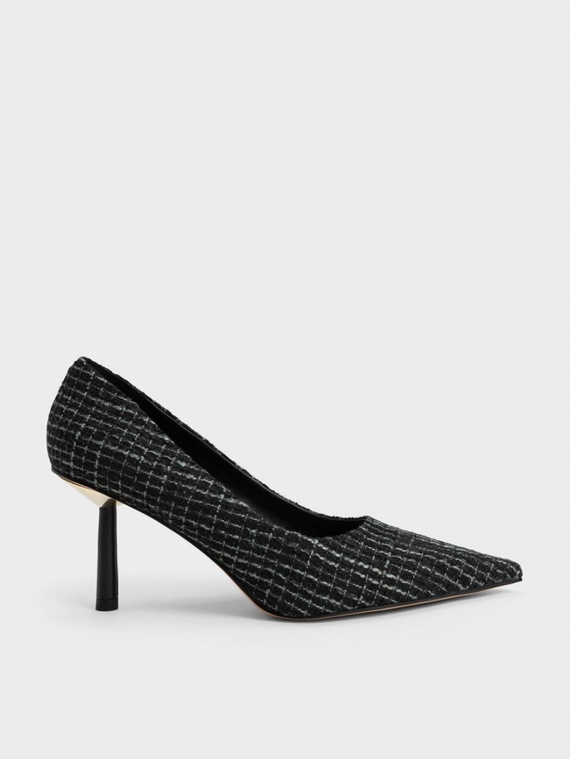 Pumps Charles & Keith Tweed Pointed-Bombeu Cylindrical Heel Negrii | 549CPVBKI