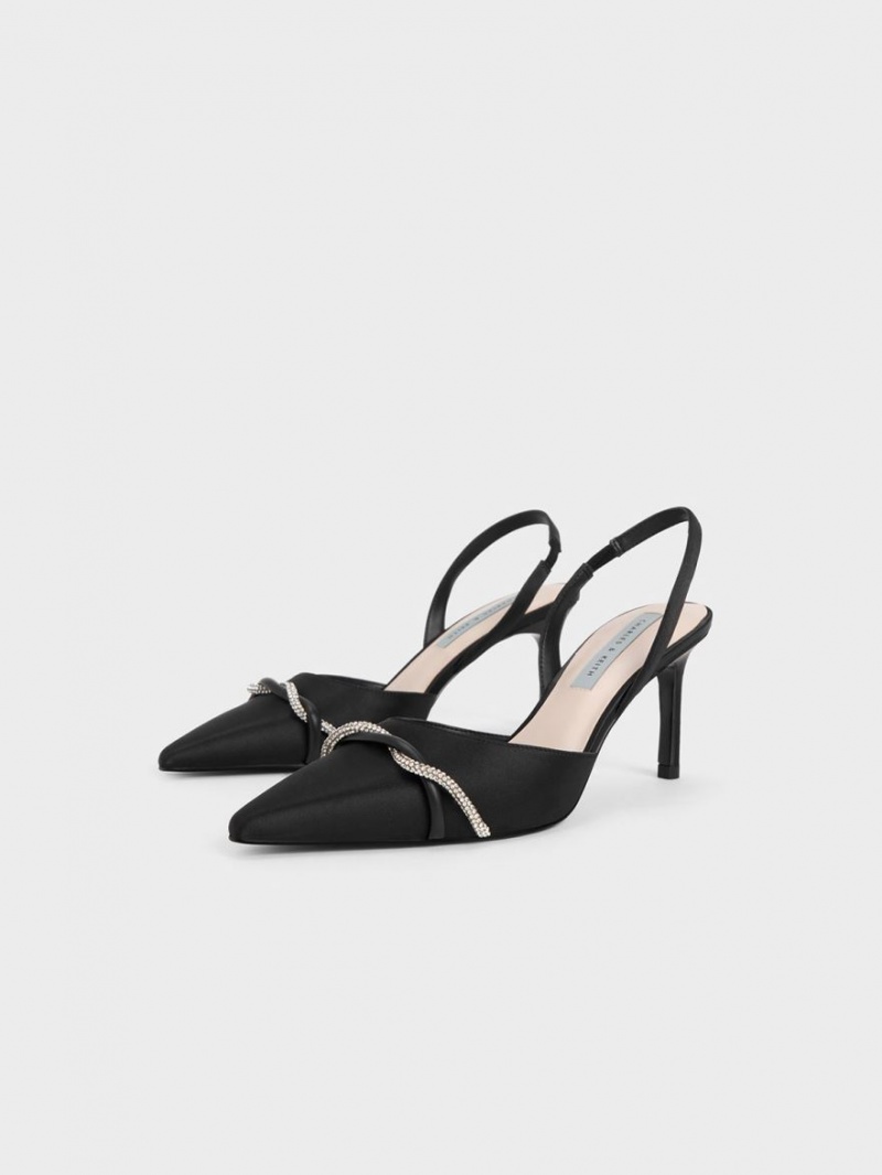 Pumps Charles & Keith Twist Detail Satin Slingback Negrii | 905JVHLGT