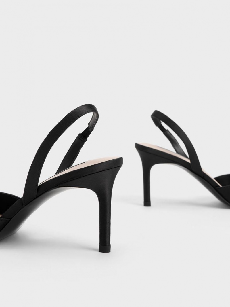 Pumps Charles & Keith Twist Detail Satin Slingback Negrii | 905JVHLGT