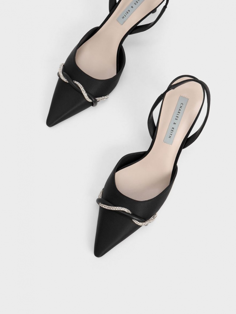 Pumps Charles & Keith Twist Detail Satin Slingback Negrii | 905JVHLGT