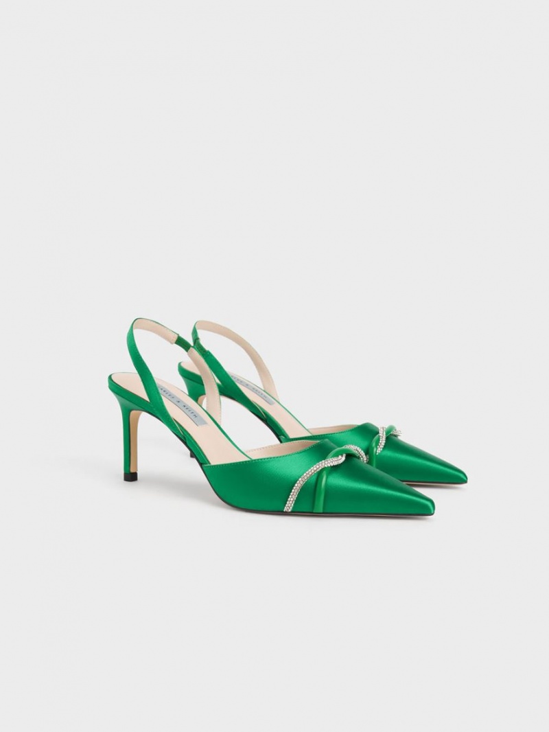 Pumps Charles & Keith Twist Detail Satin Slingback Verzi | 169GLVBWD