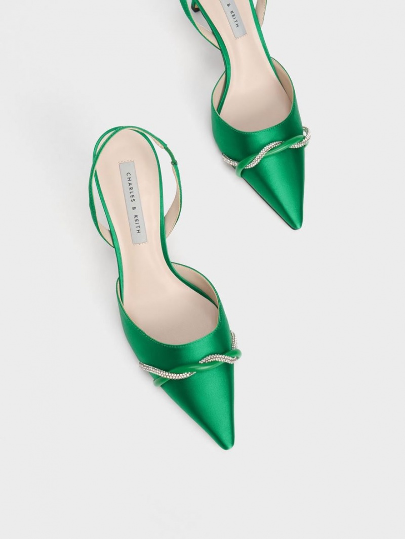 Pumps Charles & Keith Twist Detail Satin Slingback Verzi | 169GLVBWD