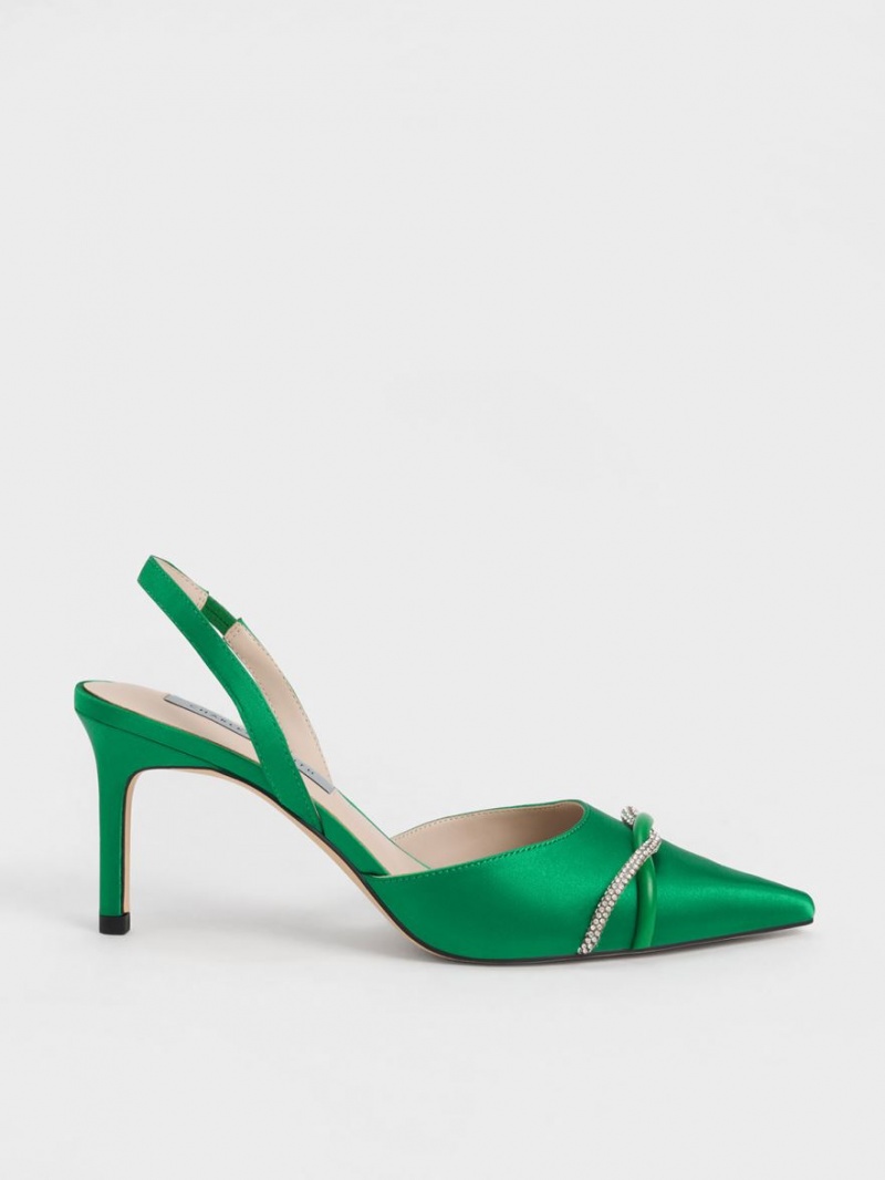Pumps Charles & Keith Twist Detail Satin Slingback Verzi | 169GLVBWD