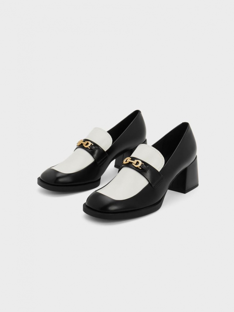 Pumps Charles & Keith Two-Tone Metallic Accent Block Heel Loafer Negrii | 179CSGMHV