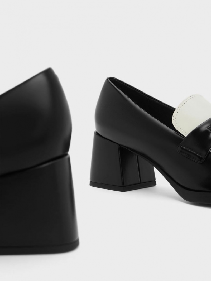 Pumps Charles & Keith Two-Tone Metallic Accent Block Heel Loafer Negrii | 179CSGMHV