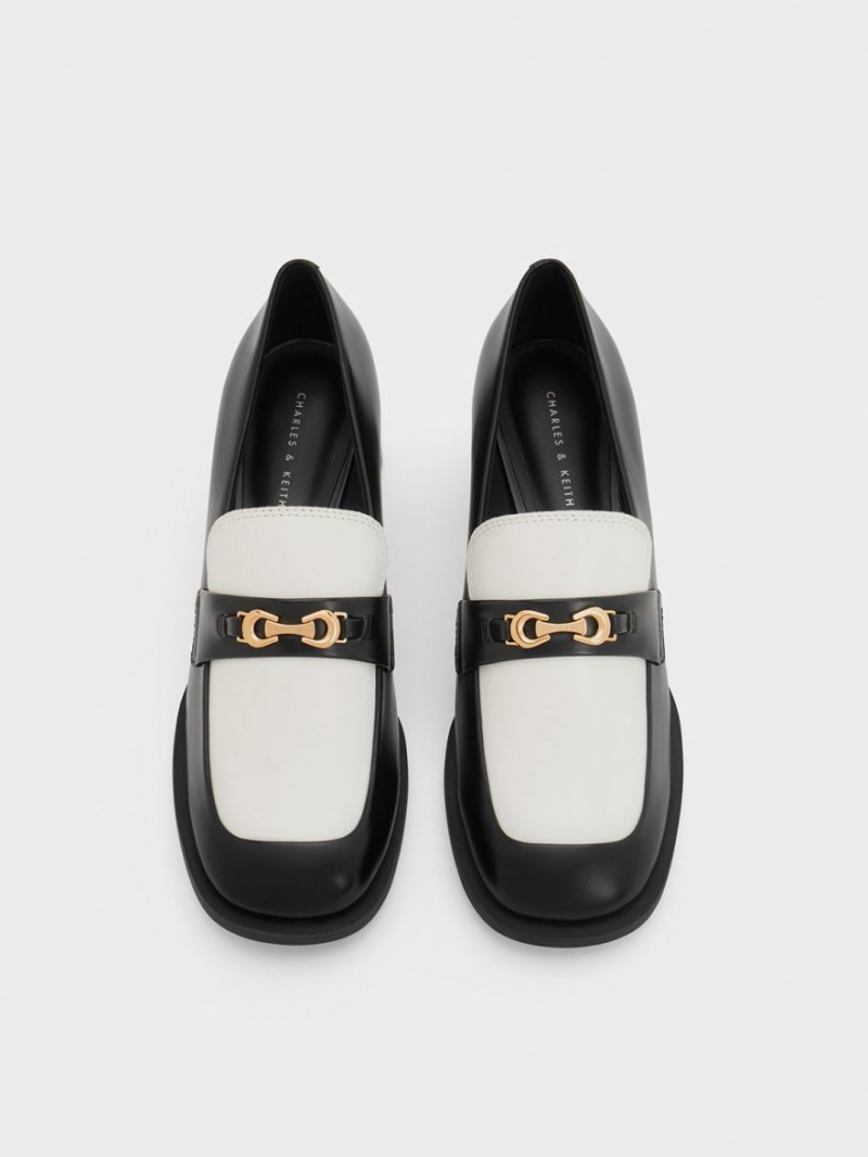Pumps Charles & Keith Two-Tone Metallic Accent Block Heel Loafer Negrii | 179CSGMHV
