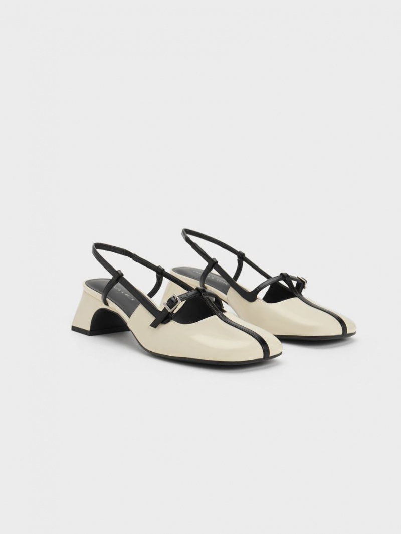 Pumps Charles & Keith Two-Tone T-Bar Slingback Albi | 815DQZYJR