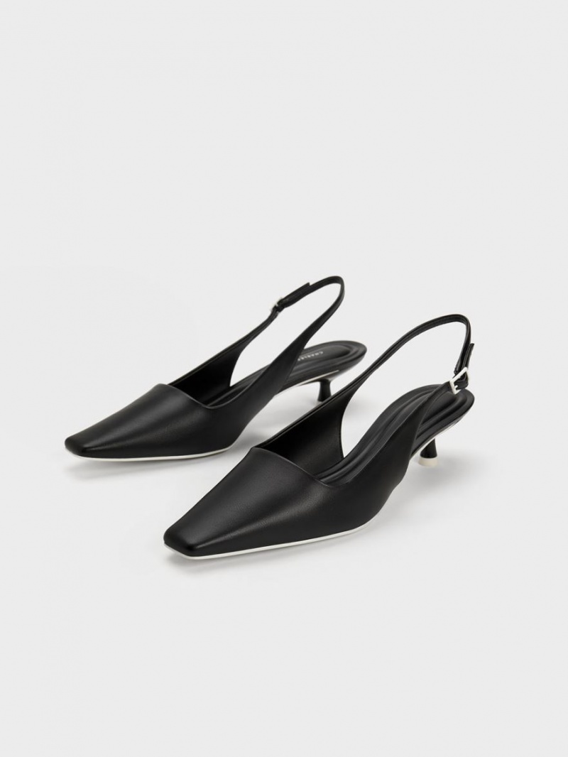 Pumps Charles & Keith Vita Square-Bombeu Slingback Negrii | 285MJFGTU