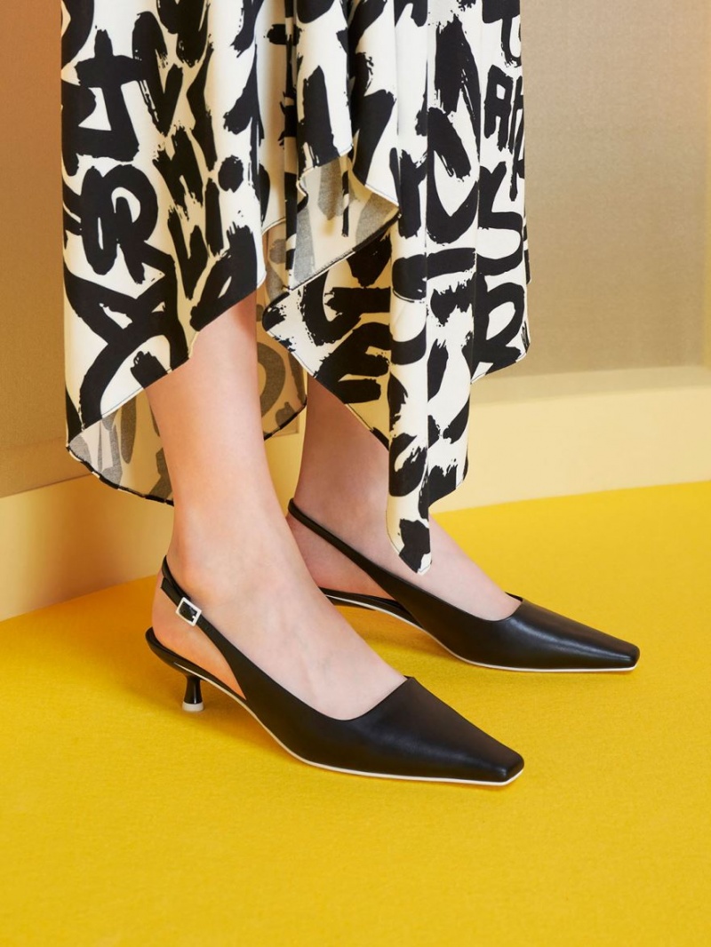 Pumps Charles & Keith Vita Square-Bombeu Slingback Negrii | 285MJFGTU