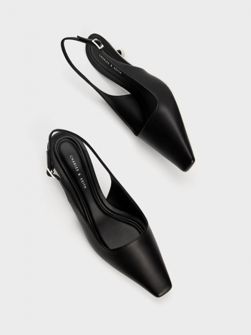 Pumps Charles & Keith Vita Square-Bombeu Slingback Negrii | 285MJFGTU