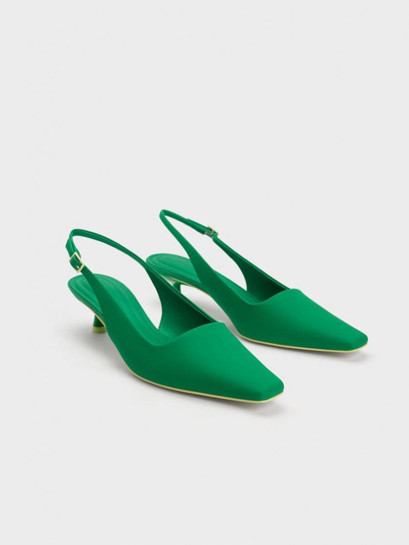 Pumps Charles & Keith Vita Square-Bombeu Slingback Verzi | 351NJPLKE