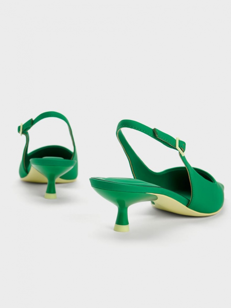 Pumps Charles & Keith Vita Square-Bombeu Slingback Verzi | 351NJPLKE