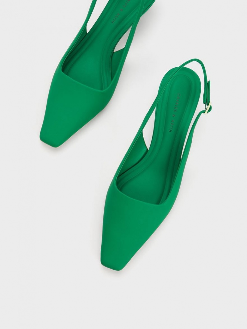 Pumps Charles & Keith Vita Square-Bombeu Slingback Verzi | 351NJPLKE