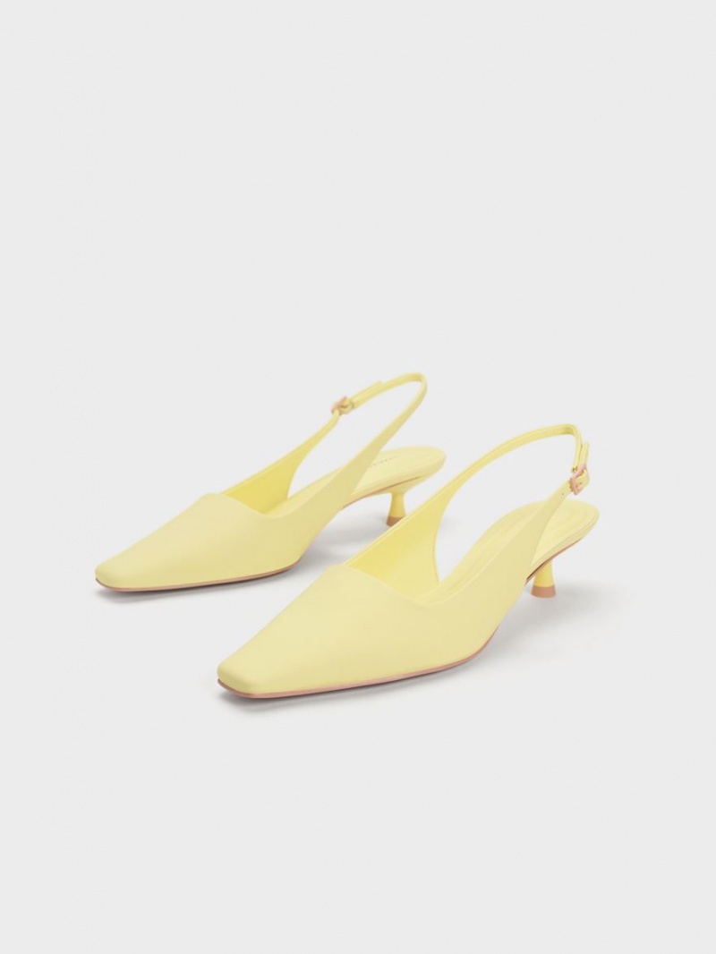 Pumps Charles & Keith Vita Square-Bombeu Slingback Galbeni | 094VKYRDQ