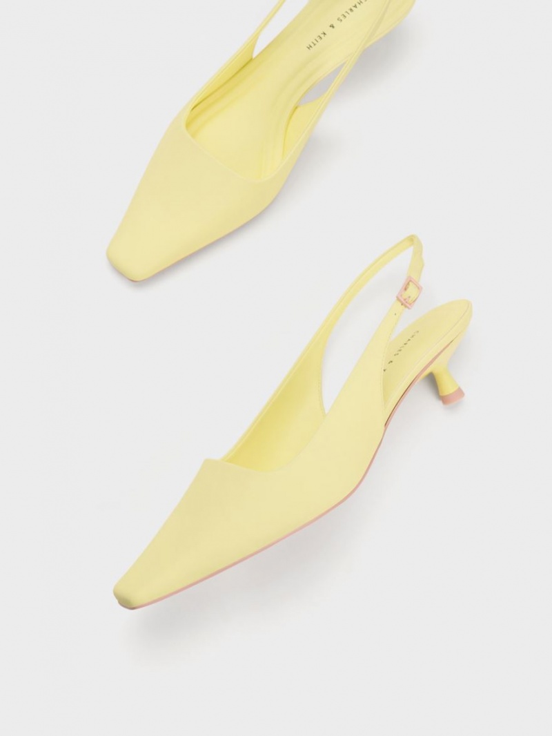 Pumps Charles & Keith Vita Square-Bombeu Slingback Galbeni | 094VKYRDQ