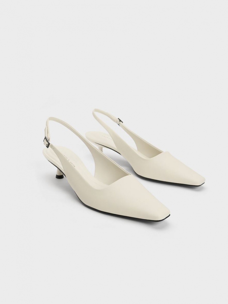 Pumps Charles & Keith Vita Square-Bombeu Slingback Albi | 723SQUBKR