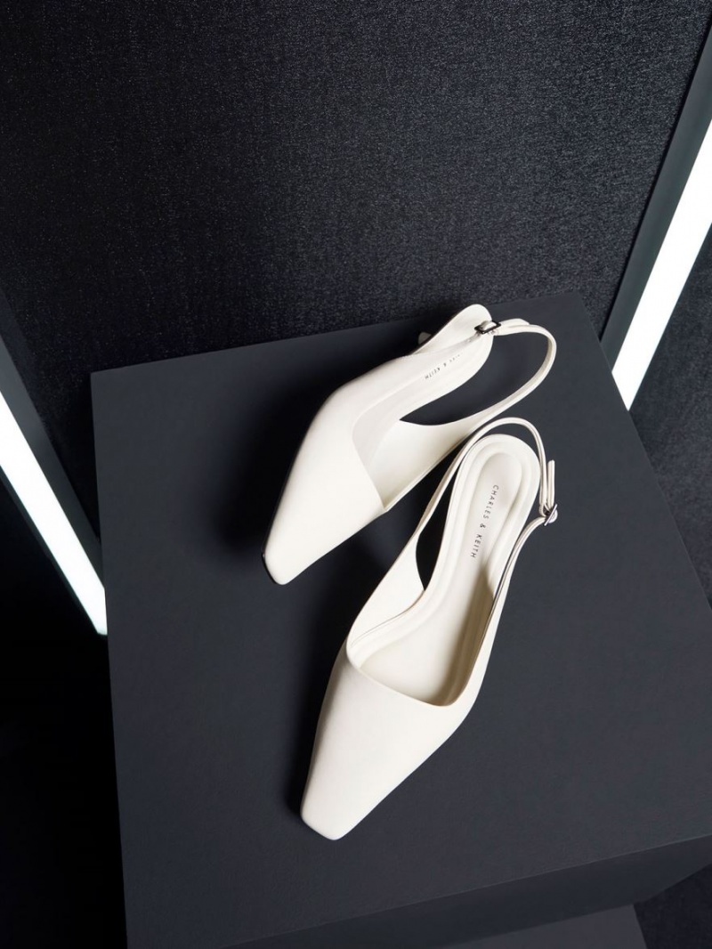 Pumps Charles & Keith Vita Square-Bombeu Slingback Albi | 723SQUBKR