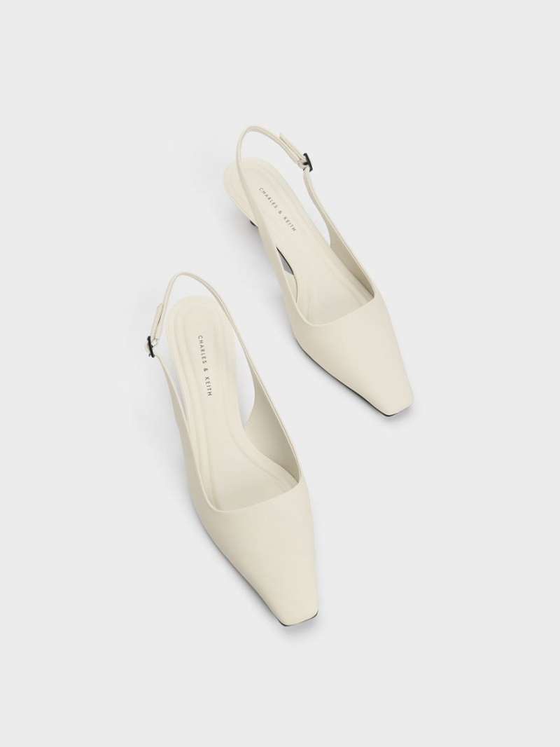 Pumps Charles & Keith Vita Square-Bombeu Slingback Albi | 723SQUBKR