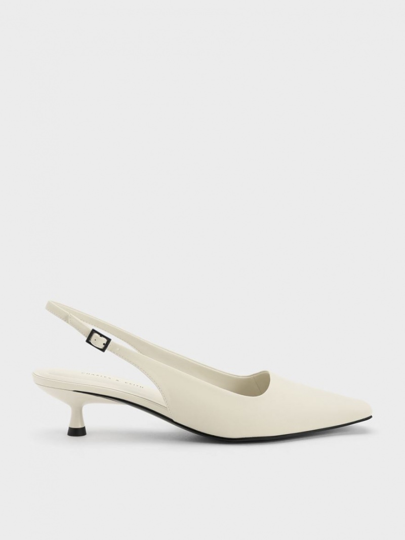 Pumps Charles & Keith Vita Square-Bombeu Slingback Albi | 723SQUBKR