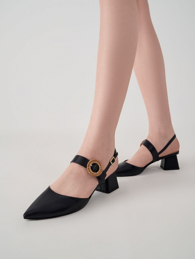Pumps Charles & Keith Woven Cu Catarama Slingback Toc Negrii | 731ZBSMQV