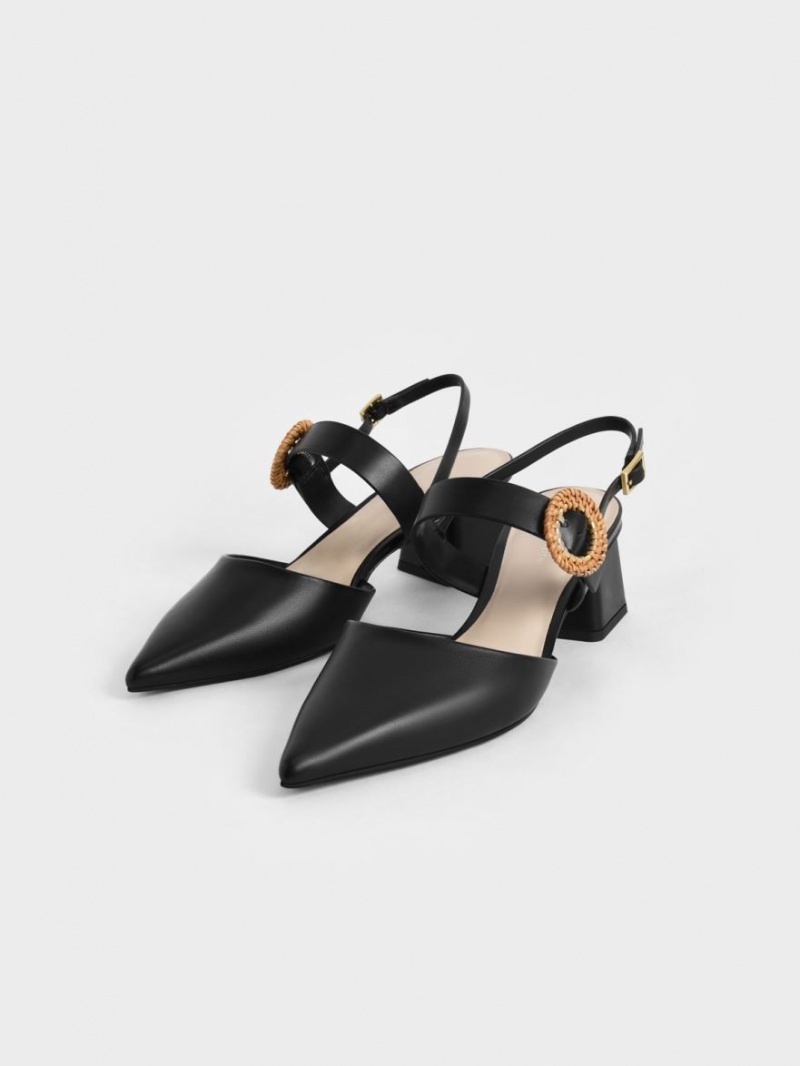Pumps Charles & Keith Woven Cu Catarama Slingback Toc Negrii | 731ZBSMQV