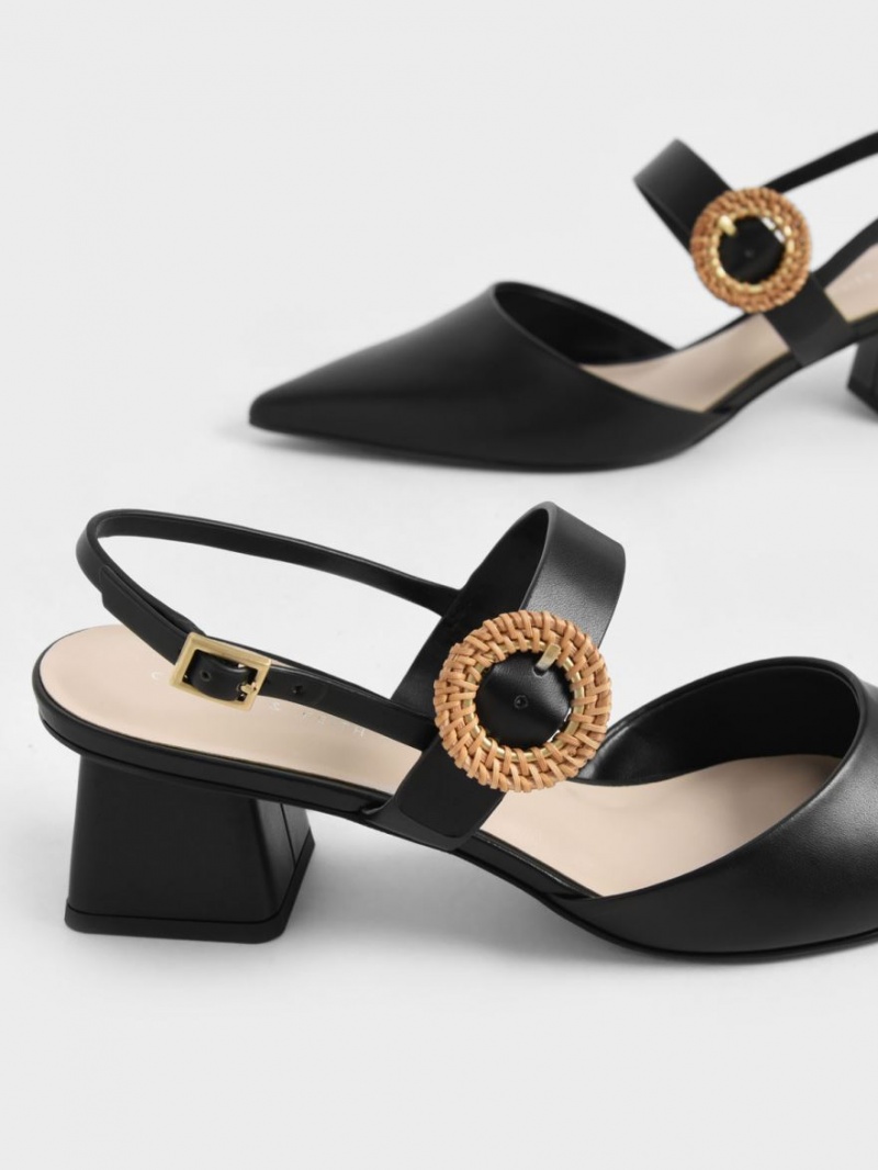 Pumps Charles & Keith Woven Cu Catarama Slingback Toc Negrii | 731ZBSMQV