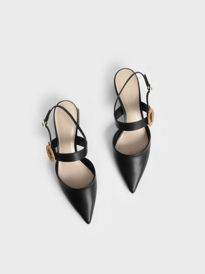 Pumps Charles & Keith Woven Cu Catarama Slingback Toc Negrii | 731ZBSMQV