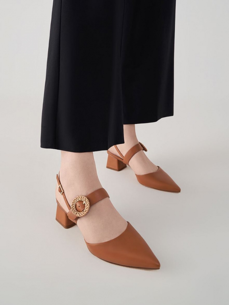 Pumps Charles & Keith Woven Cu Catarama Slingback Toc Maro | 102KYHLGN