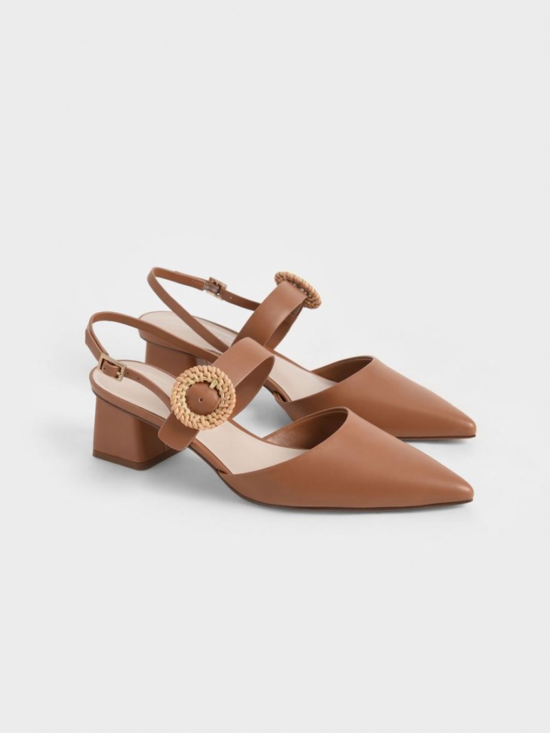 Pumps Charles & Keith Woven Cu Catarama Slingback Toc Maro | 102KYHLGN