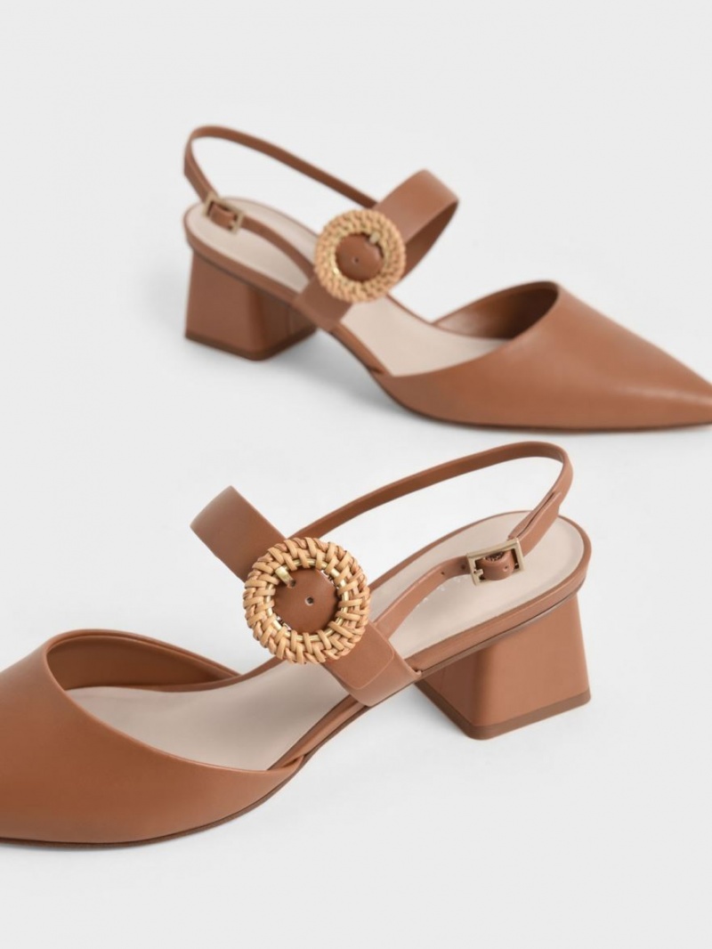 Pumps Charles & Keith Woven Cu Catarama Slingback Toc Maro | 102KYHLGN