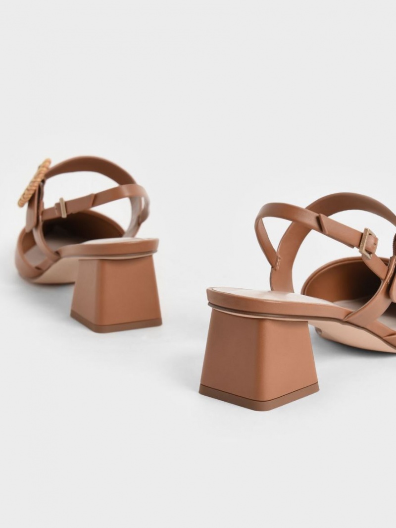 Pumps Charles & Keith Woven Cu Catarama Slingback Toc Maro | 102KYHLGN
