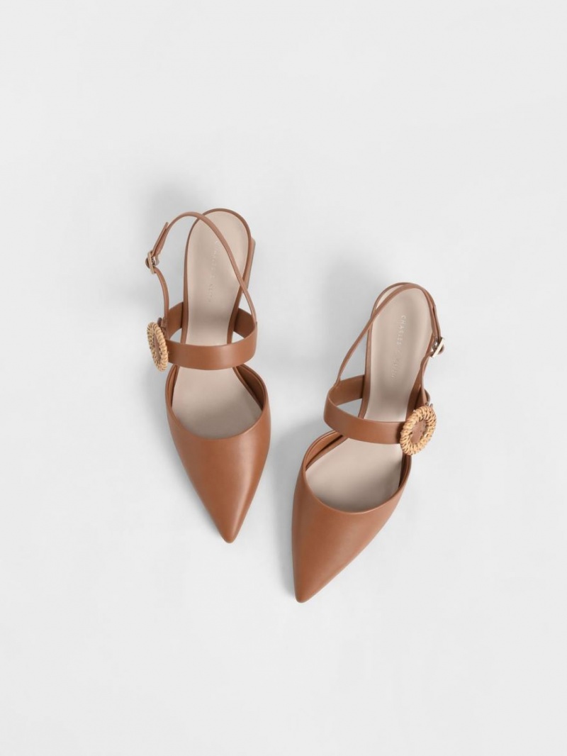 Pumps Charles & Keith Woven Cu Catarama Slingback Toc Maro | 102KYHLGN