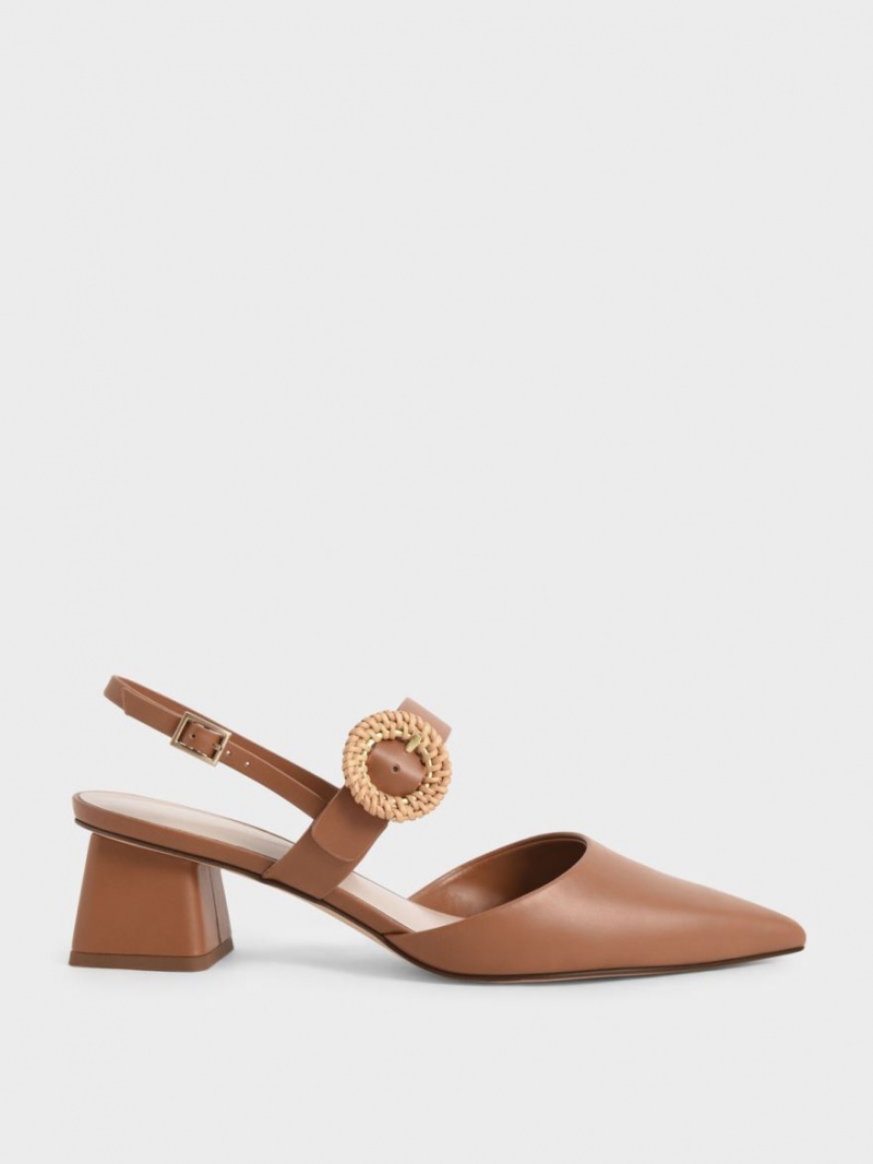 Pumps Charles & Keith Woven Cu Catarama Slingback Toc Maro | 102KYHLGN