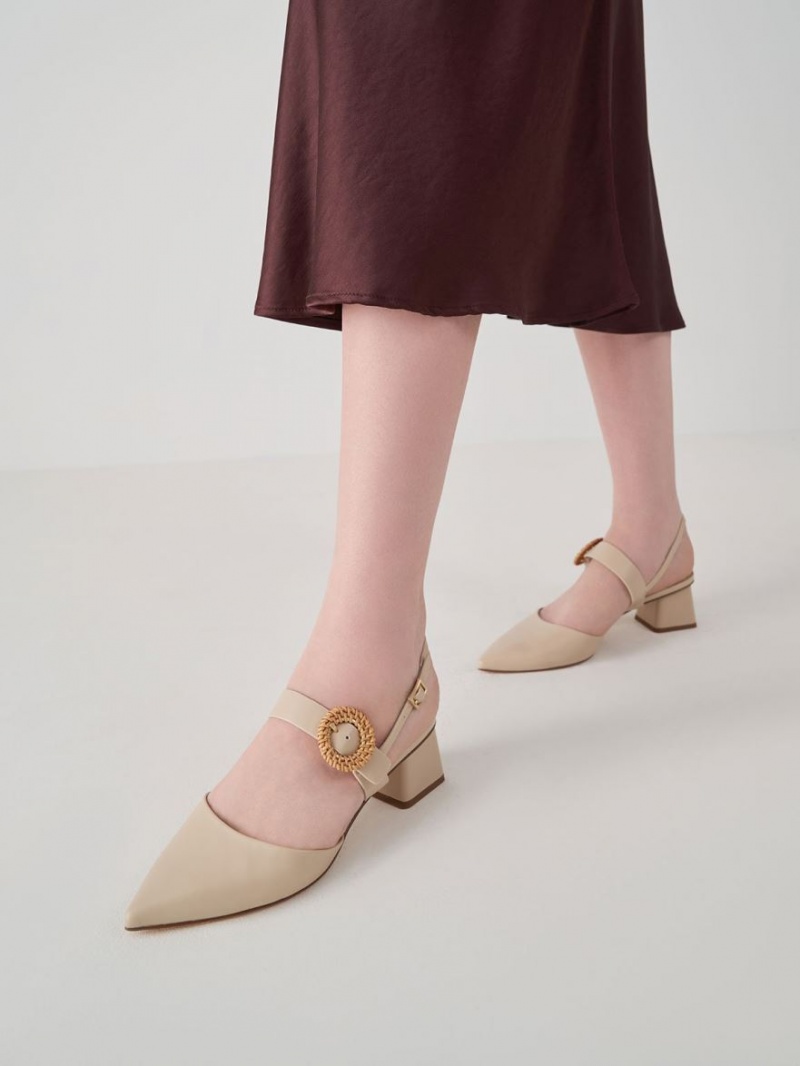 Pumps Charles & Keith Woven Cu Catarama Slingback Toc Bej | 590HABYZT