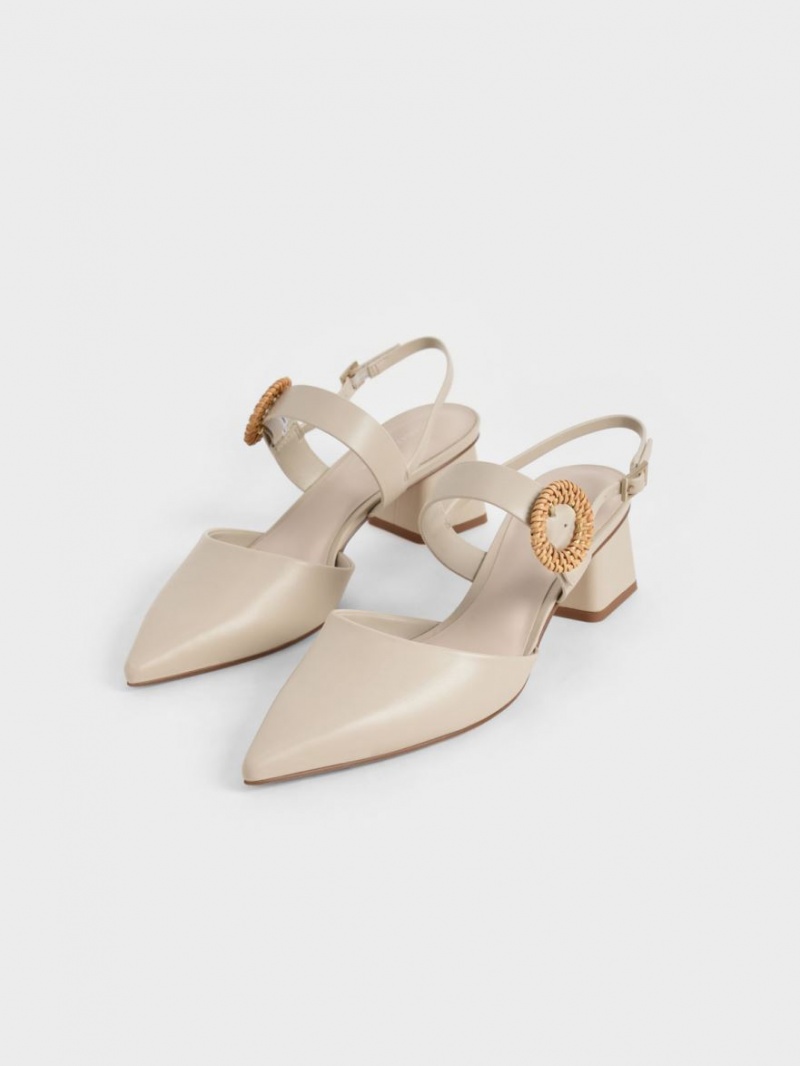Pumps Charles & Keith Woven Cu Catarama Slingback Toc Bej | 590HABYZT